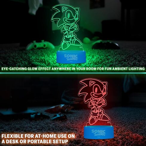 Get Trend Sonic The Hedgehog LED Acrylic Night Light, 16 Color Modes, USB or Battery Powered with Remote Control, Gamer Bedroom Decor, Gifts for Boys (Multi Sonic) in Saudi Arabia