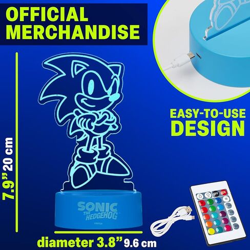 Get Trend Sonic The Hedgehog LED Acrylic Night Light, 16 Color Modes, USB or Battery Powered with Remote Control, Gamer Bedroom Decor, Gifts for Boys (Multi Sonic) in Saudi Arabia