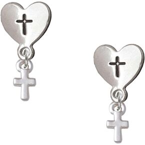 مجوهرات فرحة صغيرة جدًا وبسيطة ومطلية بالصليب في أقراط متدلية على شكل قلب in Kuwait