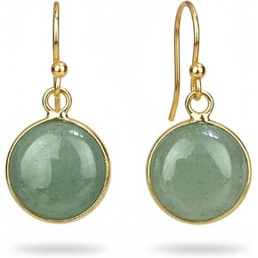 Jade Earrings, Gold Plated Round Green Stone Earrings for Women, Handmade Natural Crystal Birthstone Dangle Earrings Jewelry in Kuwait