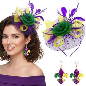 زخارف الكرنفال، عصابة رأس الكرنفال مع الأقراط، غطاء رأس من الريش الشبكي لكوكتيل الزفاف للنساء، ملحقات الكرنفالات والهالوين وعصابة رأس للمهرجانات in Kuwait