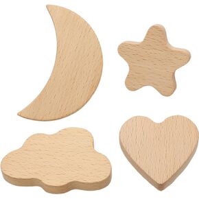 4pcs Wooden Cabinet Doorknobs Drawer Pulls Single-Hole Wood Handles Star-Shaped Cloud-Shaped Moon Heart Shapes for Furniture Cabinet Door Replacement in Kuwait