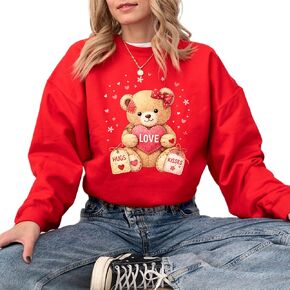 Love Teddy Bear Sweatshirt for Women – Cute Valentine Bear Graphic Pullover with Hugs & Kisses in Kuwait