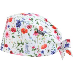 Floral Double-Sided Printed Scrub Caps for Women with Buttons, Adjustable Static-Resistant Medical Hats, Cute and Breathable Surgical Caps with Sweatband for Long Hours in Kuwait