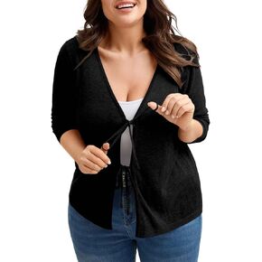 Plus Size Cardigan for Women Tie Front Sweater Long Sleeve Shrug Spring Trendy Outfit（Order One Size Down ） in Kuwait