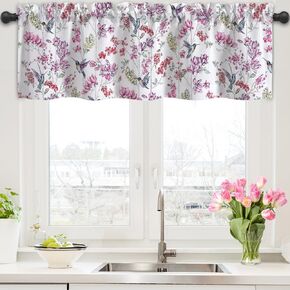 ستائر المطبخ الربيعية للنوافذ، ستائر المطبخ على شكل طيور الزهور، ستائر معالجة النوافذ بجيب قضيب لغرفة النوم وغرفة المعيشة والحمام 54 بوصة عرض × 18 بوصة طول، لوحة واحدة in Kuwait