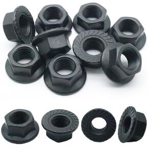 20Pcs M10 x 1.25mm Flange Nut, Carbon Steel Thread Hardware Nuts Serrated Flange Lock Nuts Metric Hex Flange Nuts Bright Finish (Black) in Kuwait