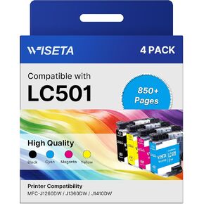 Wiseta LC501 Ink Cartridges Replacement for Brother LC501 XL Ink Cartridges High Yield MFC-J1360DW Ink Cartridge for Brother Work Smart MFC-J1360DW MFC-J1410DW MFC-J1260W, 4 Pack in Kuwait