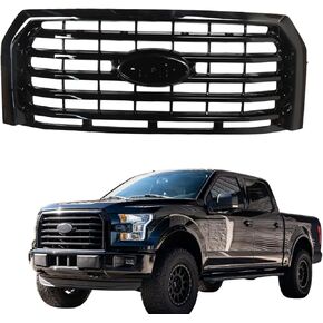 Gloss Black Horizontal Front Mesh Bumper Upper Grille Grill Fit For 2015 2016 2017 Ford F150,Replacement Front Engine Heat Dissipation Mesh Grille Grill Covers Plastic in Kuwait
