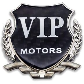 Metal Silver VIP Motors Logo Car Emblem Carbon Fiber Badge Premium 3D Rear Trunk Sticker Auto Side Fender Decal (Gold) in Saudi Arabia