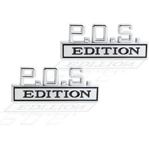2 Pcs P.O.S. Edition Emblem 3D Metal Badge Decal Sticker Fit for Universal Car Truck SUV Side Rear Front Hood Trunk Door (Silver Black) in Kuwait