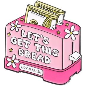 Let's Get This Bread Enamel Pin, Funny Motivational Brooch Badge, Pink Toaster Design, 1.18 x 1.06 inch in Kuwait