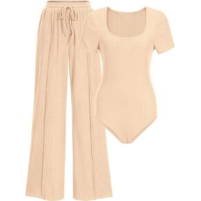 قطعتين ملابس للنساء برقبة مربعة وأكمام قصيرة، ملابس داخلية برباط، سراويل متماسكة، مجموعات متطابقة in Kuwait