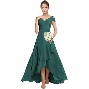 Chiffon Junior Bridesmaid Dresses Long Flower Girl Dress Ruffle Off Shoulder Girls Formal Dresses with Slit in Kuwait