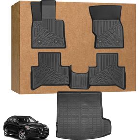Floor Mats for Alfa Romeo Stelvio & Stelvio Quadrifoglio 2018-2025, 2 Row Floor Mats & Cargo Mat(with Subwoofer), Waterproof, TPE, Stelvio Mats Accessories for Man Woman in Kuwait