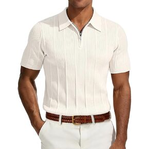 PJ PAUL JONES Mens Knit Polo Shirts Quarter Zip Short Sleeve Business Casual Shirts Lightweight Textured Polo in Kuwait