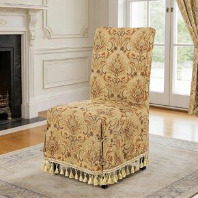 غطاء كرسي طعام قابل للتعديل من لوم آند ميل قطعة واحدة، أغطية كراسي بارسونز فاخرة سميكة وقابلة للإزالة بطول كامل مع شرابات وربطات عنق لغرفة الطعام والحفلات وديكور المنزل، أصفر in Kuwait