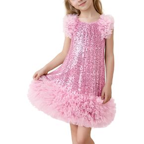 Tutu.kk Girls Sequin Gown A-Line Dress Sparkly Sleeveless Dress Cuff Shoulder Party Outfit for Gilrs in Kuwait
