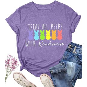 Easter Teacher Shirts for Women Treat All Peep with Kindness T-Shirt Short Sleeve Teacher Bunny Tee Tops in Kuwait
