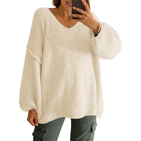 UNCLECAT Womens Oversized V Neck Sweaters Chunky Knit Long Lantern Sleeve Fall Winter Slouchy Tunic Casual Sweater Tops 2025 in Kuwait