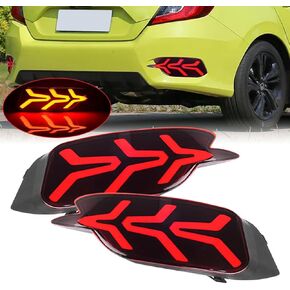 ضوء ممتص الصدمات لسيارة Honda Civic 2016-2019 LED مصباح عاكس للمصد الخلفي مع فرامل إضاءة خلفية متتابعة ديناميكية 3 ألوان وأضواء ضباب خلفية لسيارة Honda Civic Sedan، زوج واحد in Kuwait