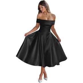 BOLENSYE Off The Shoulder Satin Bridesmaid Dresses Tea Length A Line Formal Ball Gown Midi Wedding Guest Dress in Saudi Arabia