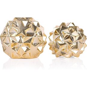 مجموعة تماثيل هندسية للديكور الذهبي مكونة من 2 - سيراميك ذهبي مجرد لهجات منزلية للأجرام السماوية لطاولة القهوة في غرفة المعيشة، والرف، والرف، والنحت المعاصر على سطح المكتب in Kuwait