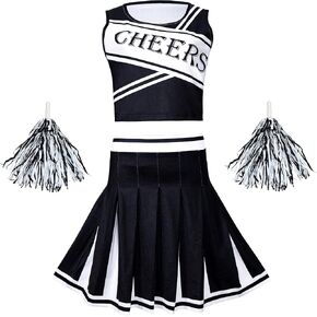 TOONRAIN Adult Women's Split Cheerleader Costume 3 Piece Slant Edge Style with Pom Poms for Halloween Cosplay Party in Kuwait