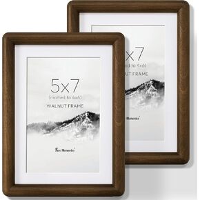 4x6 Picture Frame Set of 2, USA-Sourced Walnut Wood Photo Frame with HD Tempered Glass, Handcrafted Rounded Corner 4 x 6 Wooden Frames Matted to 3.5x5 Photos, 4x6 Frames, Tabletop or Wall Display in Kuwait