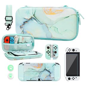 حقيبة حمل RHOTALL لجهاز نينتندو سويتش، حافظة تخزين صلبة محمولة من الرخام الأخضر للسفر مع غطاء حماية وواقي للشاشة وحزام كتف قابل للتعديل وغطاءين للإبهام in Kuwait