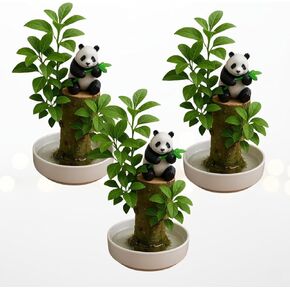 3 Pack - Lucky Money Desktop Tree with Water Trays and Panda Figurines - Lucky Willow Wood Cuttings, Great for Desk, Counter or Window - Brings Luck and Joy to Your Office or Home - Great Office Gift in Kuwait