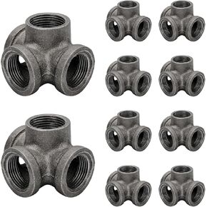 1 "تركيبات الأنابيب السوداء 4-Way Side Outlet Tee - Home Expert 4 عبوات من تجهيزات الأنابيب الملولبة المصنوعة من الحديد الزهر القابلة للطرق لأرفف الأنابيب الصناعية، أثاث الأنابيب الصناعية العتيقة in Kuwait