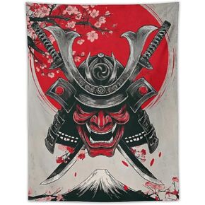 JYOUQOC Ghost Warrior Mask Samurai Sword Cherry Blossom Tapestry Flag Backdrop Wall Hanging Large Wall Art Decor for Dorm Office Bedroom Living Room 30"×40" in Saudi Arabia