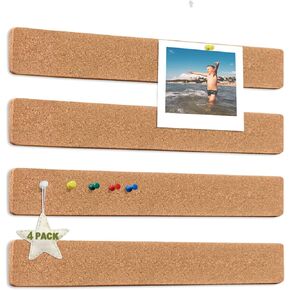 شرائط لوحة الفلين ذاتية اللصق - 12 × 2 بوصة، وسمك 0.4 بوصة، 4 عبوات مع 50 دبوس دفع متعدد الألوان للجدار والملاحظات والصور والجداول الزمنية والمكتب المنزلي in Kuwait