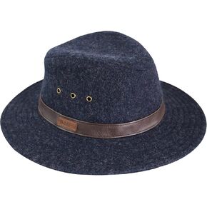 Hugh Brimmed Winter Hat - Wool Blend with Faux Leather Band, Moisture Wicking Sweatband, Unisex (Dark Navy) in Kuwait