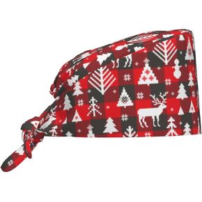 Christmas Scrub Caps for Women Men, New Year Working Cap with Sweatband Adjustable Scrub Hats Nurse Surgical Cap in Kuwait