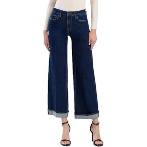 VERVET High Rise Cuffed Ankle Wide Jeans V3624 in Kuwait