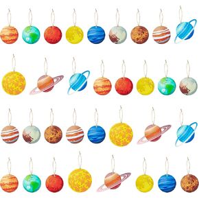 Haooryx 34PCS Outer Space Wood Hanging Ornaments Solar System Themed Ornament Earth Saturn Jupiter Wooden Slice Pendants for Outer Space Theme Birthday Party Holiday Home Christmas Tree Decorations in Saudi Arabia