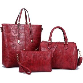 المرأة حمل المحافظ وحقائب اليد 3PCS بو نمط التمساح الأعلى مقبض حقيبة مخلب المحفظة in Kuwait