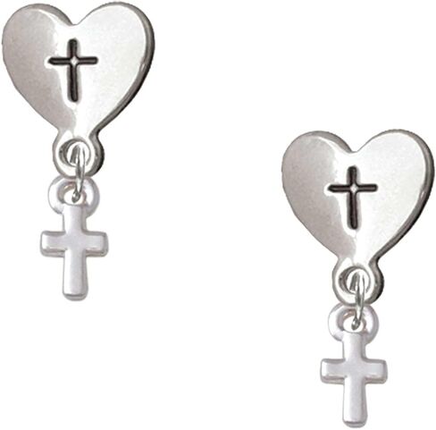 مجوهرات فرحة صغيرة جدًا وبسيطة ومطلية بالصليب في أقراط متدلية على شكل قلب in Kuwait