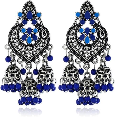 بوهو الثريا Jhumka بيان تتدلى الأقراط للنساء خمر كبير زهرة الكرة الخرزة شرابة قطرة تتدلى القرط الهندي بوليوود مجوهرات عطلة مهرجان عيد الميلاد in Saudi Arabia