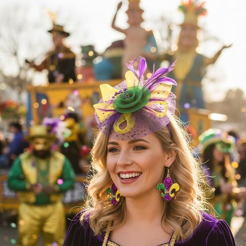 زخارف الكرنفال، عصابة رأس الكرنفال مع الأقراط، غطاء رأس من الريش الشبكي لكوكتيل الزفاف للنساء، ملحقات الكرنفالات والهالوين وعصابة رأس للمهرجانات in Kuwait