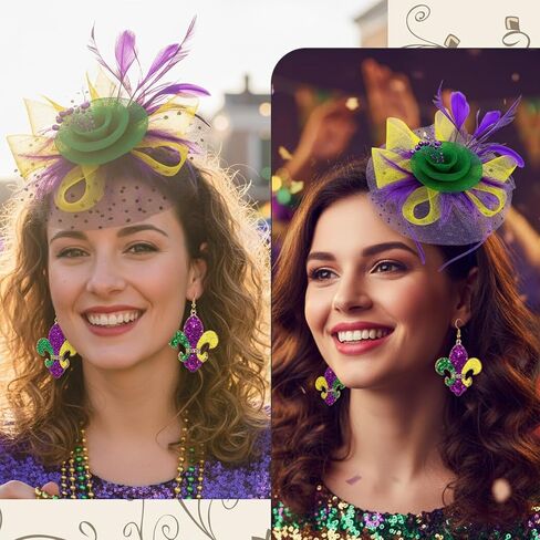 زخارف الكرنفال، عصابة رأس الكرنفال مع الأقراط، غطاء رأس من الريش الشبكي لكوكتيل الزفاف للنساء، ملحقات الكرنفالات والهالوين وعصابة رأس للمهرجانات in Kuwait