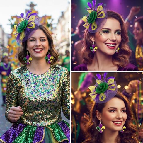 زخارف الكرنفال، عصابة رأس الكرنفال مع الأقراط، غطاء رأس من الريش الشبكي لكوكتيل الزفاف للنساء، ملحقات الكرنفالات والهالوين وعصابة رأس للمهرجانات in Kuwait