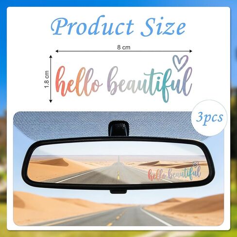 Hello Beautiful Car Stickers - 3 Pcs Funny Bumper Car Decals for Women, Rear View Mirror Accessories Automotive Decals, Affirmation Cars Decorations for Vehicles Window in Saudi Arabia