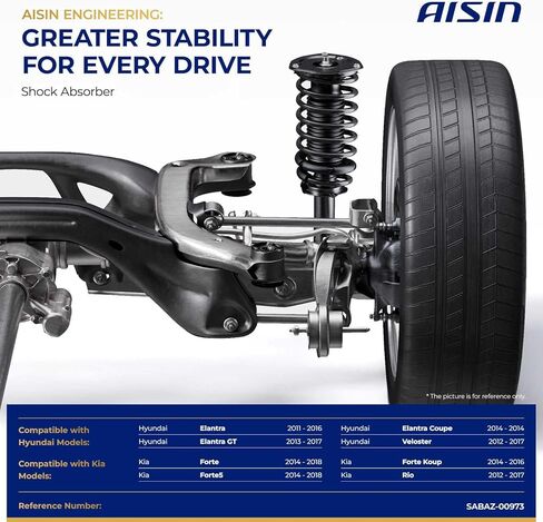 AISIN SABAZ-00973 Rear Struts Shock Absorbers - Compatible with Hyundai Elantra 11-16, Elantra GT 13-17, Veloster 12-17, Kia Forte Forte5 14-18, Forte Koup 14-16, Rio 12-17 - Set of 2 in Saudi Arabia