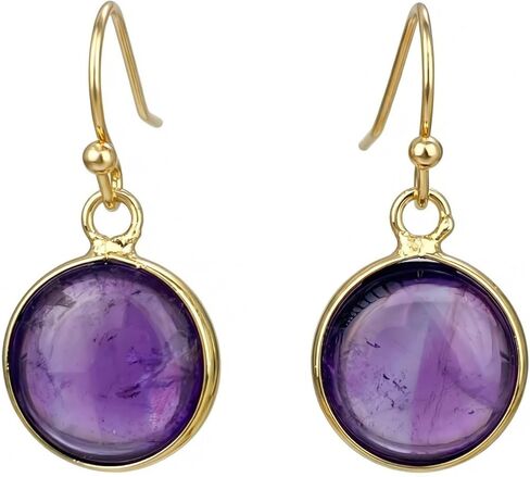 Jade Earrings, Gold Plated Round Green Stone Earrings for Women, Handmade Natural Crystal Birthstone Dangle Earrings Jewelry in Saudi Arabia