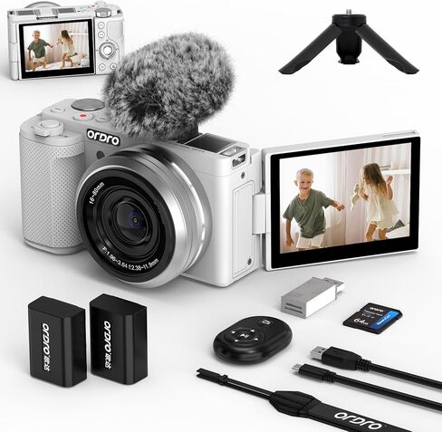 ORDRO 5K Digital Camera for Content Creators and Vloggers, 64MP Vlogging Camera for YouTube, WiFi Cameras for Photography with Flip Touchscreen, Auto-Focus, Wide Angle for Photography, with Stand in Kuwait