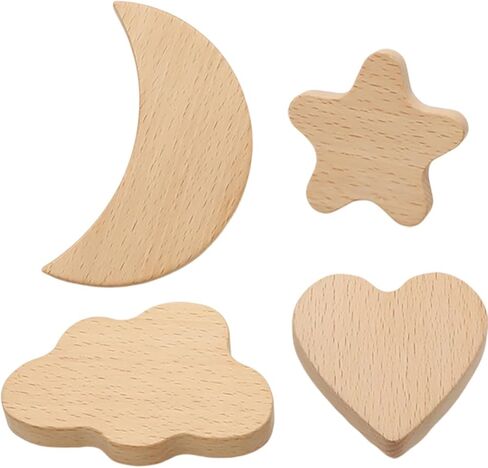 4pcs Wooden Cabinet Doorknobs Drawer Pulls Single-Hole Wood Handles Star-Shaped Cloud-Shaped Moon Heart Shapes for Furniture Cabinet Door Replacement in Kuwait