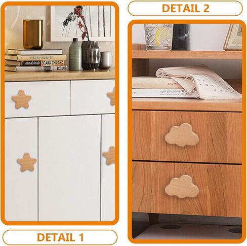 4pcs Wooden Cabinet Doorknobs Drawer Pulls Single-Hole Wood Handles Star-Shaped Cloud-Shaped Moon Heart Shapes for Furniture Cabinet Door Replacement in Kuwait